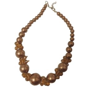 Bronze Faux Pearl & Crystal Bead Statement Necklace Adjustable Chain Gorgeous